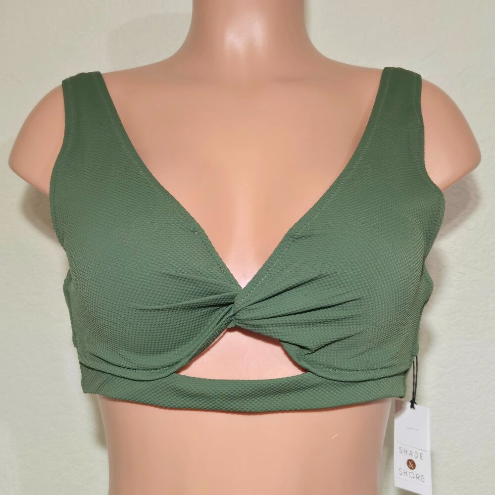 Shade & Shore Bikini Top Light Lift Twist Front Olive Green CrissCross Back
